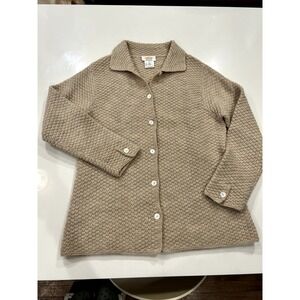 VTG Talbots 100% wool hand knit cardigan tan oatmeal color, small, shell button
